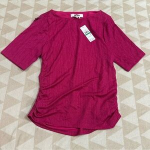 DKNY metallic festive pink half sleeve stretch blouse